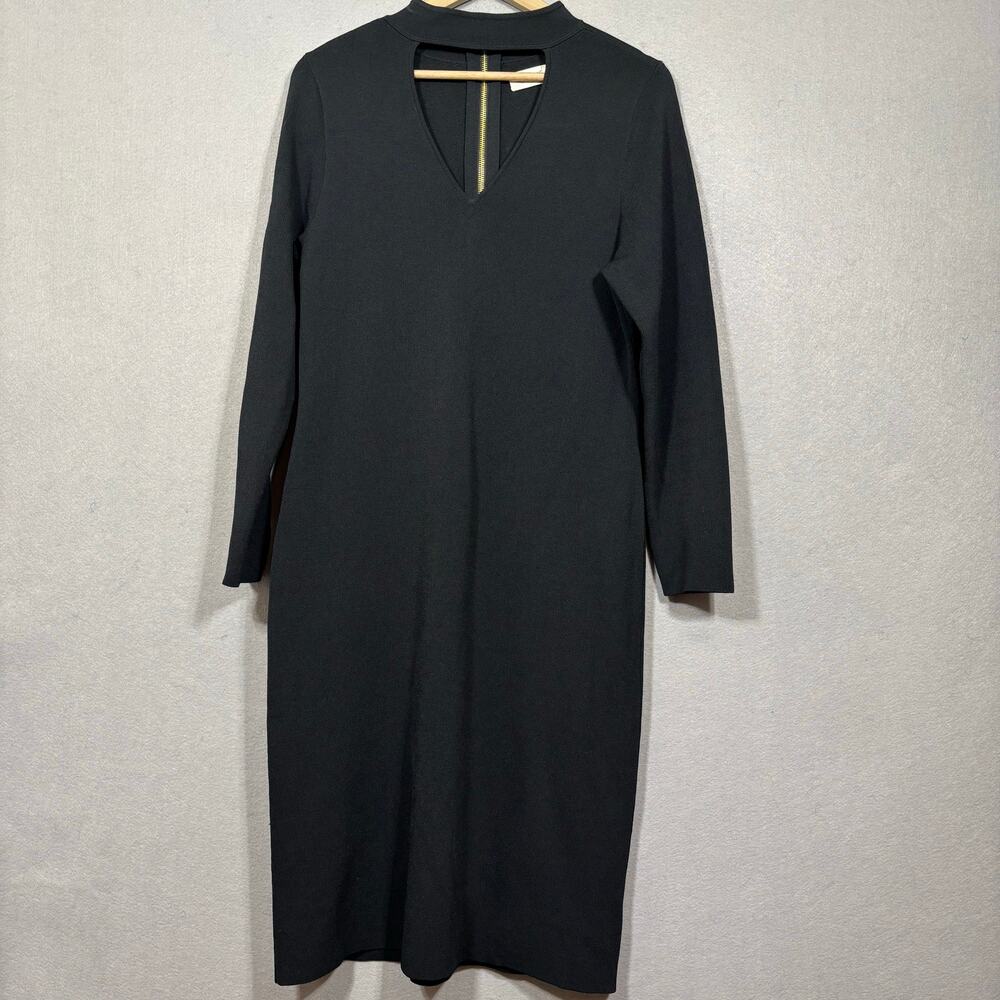 Eliza J Black Long Sleeve Dress‎ 1X Plus Cutout Minimal Chic Gold Zip  Detail